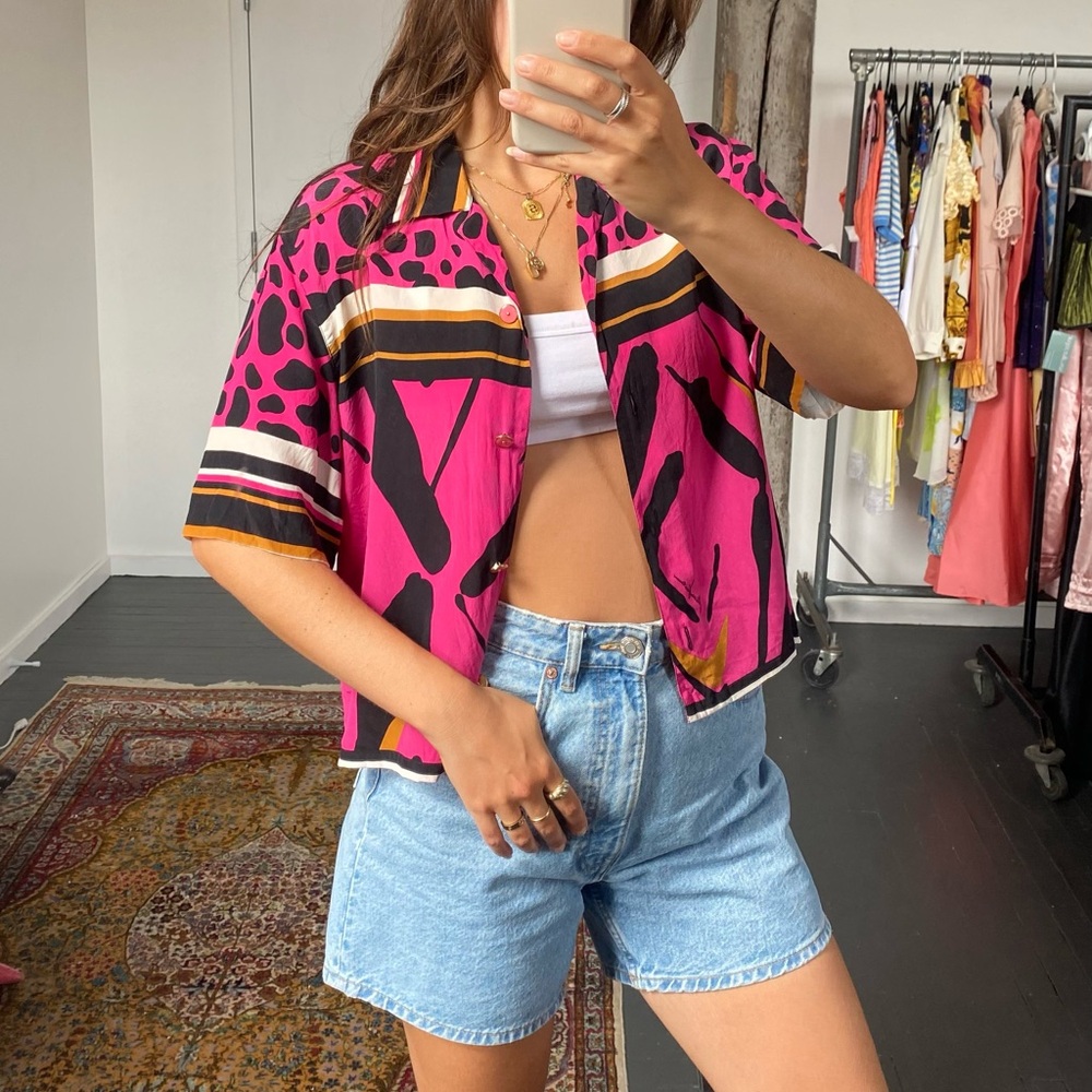Vibrant Pink Patterned Women's Top